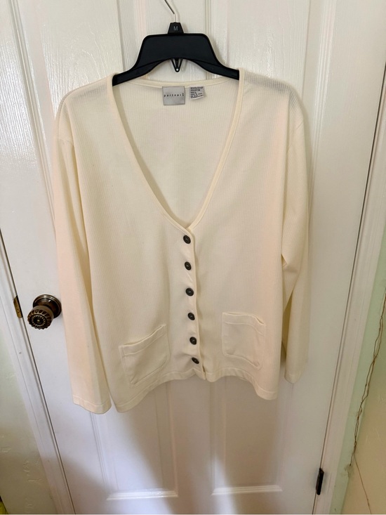 Partners Sweaters - Cream Button-Front Ribbed Cardigan Size Large